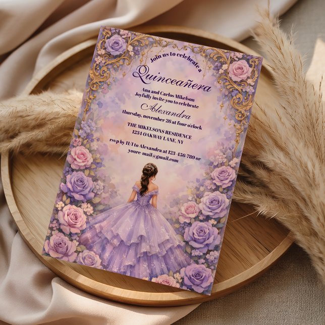 Convite Lavender Rose Fairytale Quinceañera (Criador carregado)