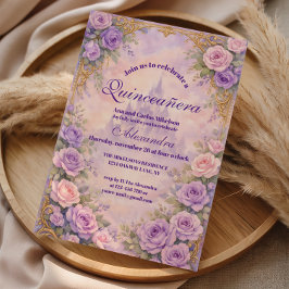 Convite Lavender Rose Gold Garden Quinceañera