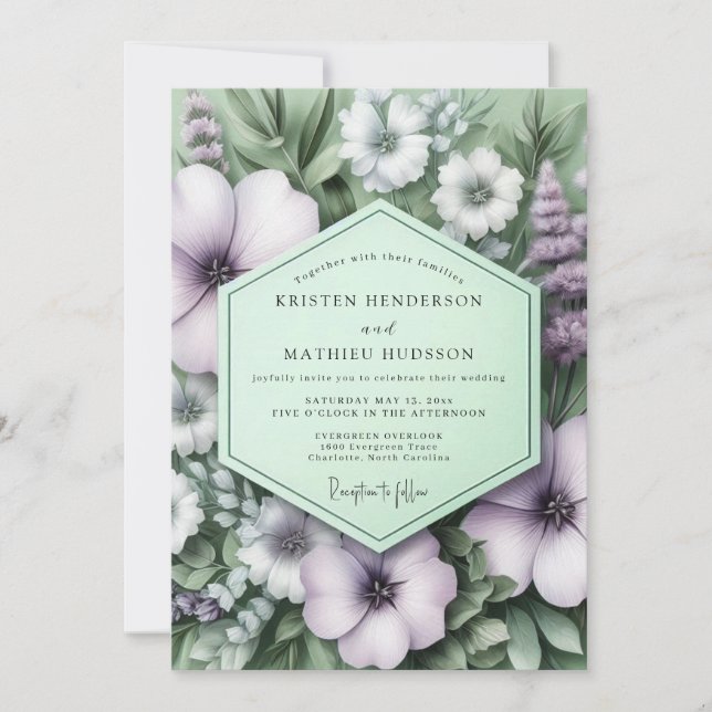 Convite Lavender Sage Botanical Wedding (Frente)