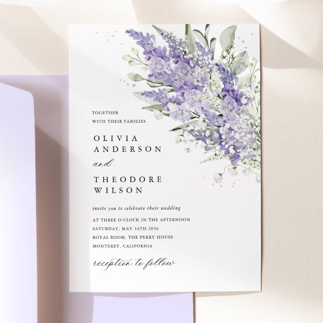 Convite Lavender & Sage Green Floral Watercolor Wedding In (Lavender sage green floral wedding invitation with watercolor botanicals, elegant typography)