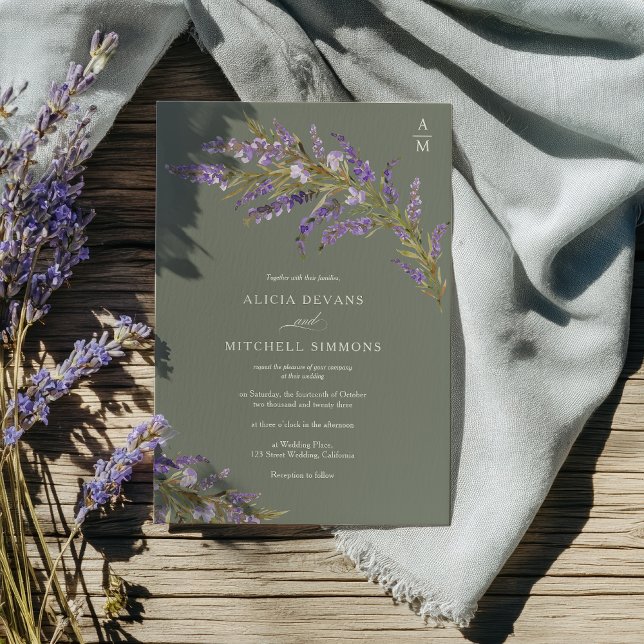 Convite Lavender Sage Hand Painted Floral wedding  (Lavender Sage Hand Painted Floral wedding Invitation)