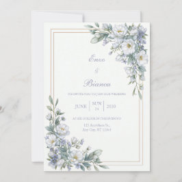 Convite Lavender Sage White Floral Gold Frame Wedding