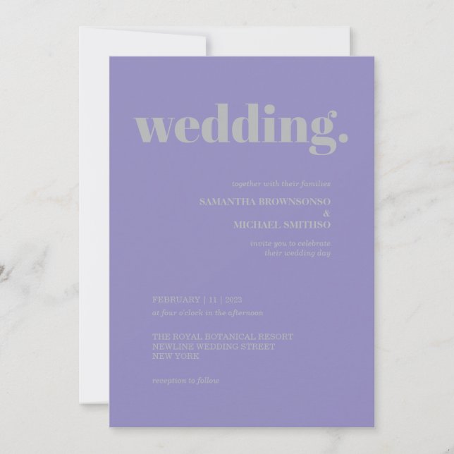 Convite Lavender Silver Minimal Earth Tone Wedding (Frente)