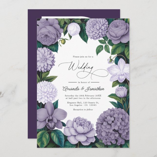 Convite Lavender Smoke, Lilac Ash & Moonstone Wedding (Frente/Verso)
