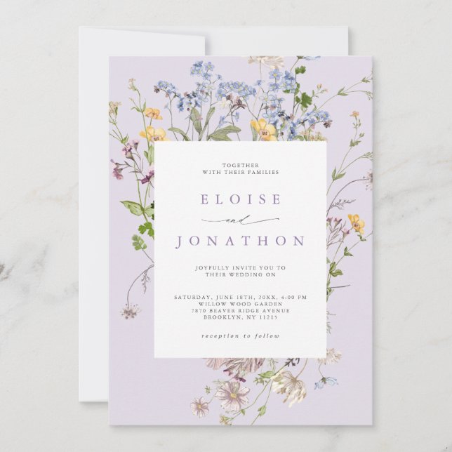 Convite Lavender Spring Wildflower Meadow Garden Wedding   (Frente)