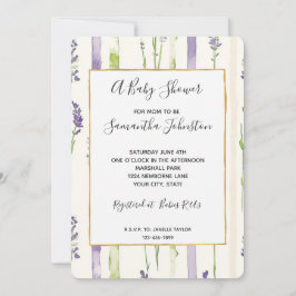 Convite Lavender Stripes Floral Baby Shower
