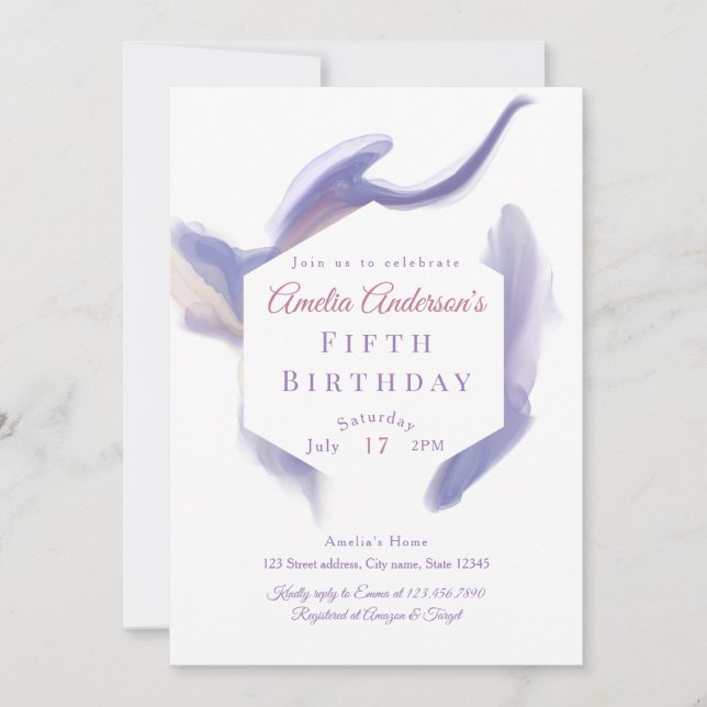 Convite Lavender Watercolor Abstract Birthday Invitation (Frente)