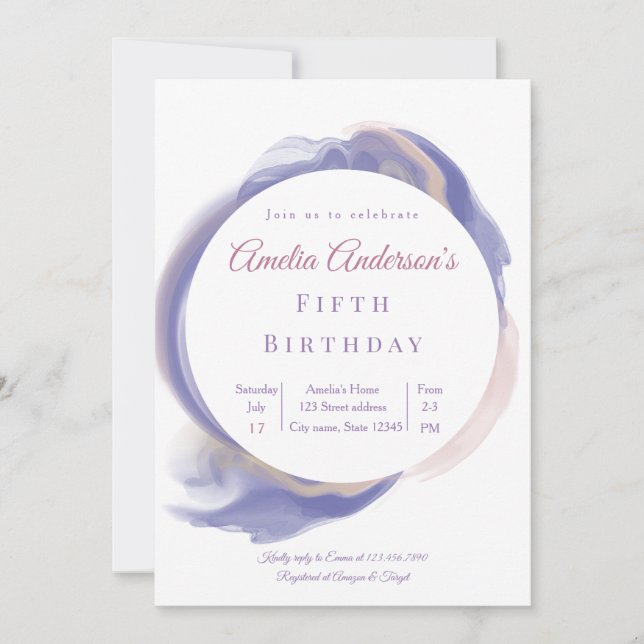 Convite Lavender Watercolor Abstract Birthday Invitation (Frente)