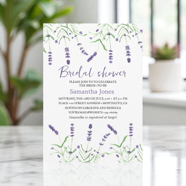 Convite Lavender Watercolor Flowers Purple Bridal Shower  (Criador carregado)