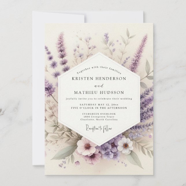 Convite Lavender Watercolor Meadow Wedding (Frente)