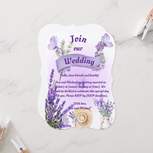 Convite Lavender Wedding Invitation (Frente/Verso In Situ)