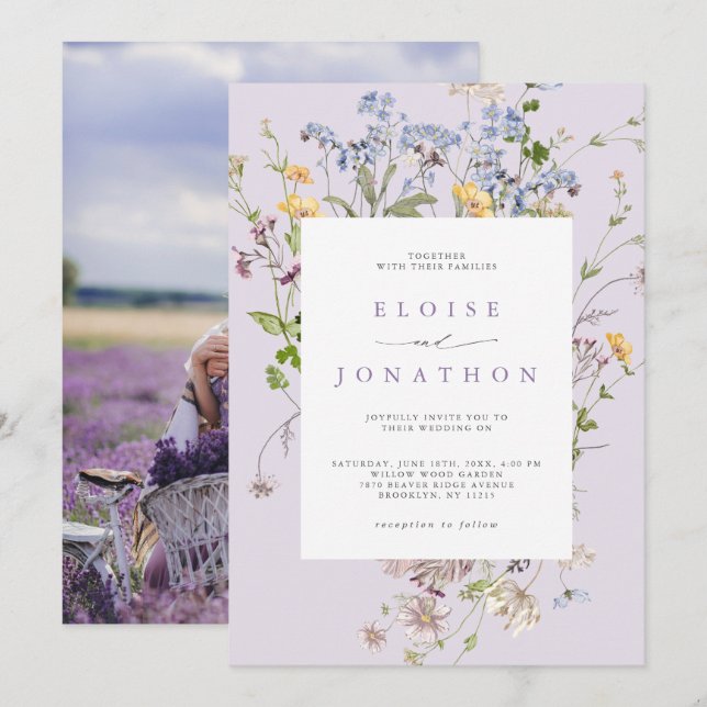 Convite Lavender Wildflower Meadow Garden Photo Wedding   (Frente/Verso)