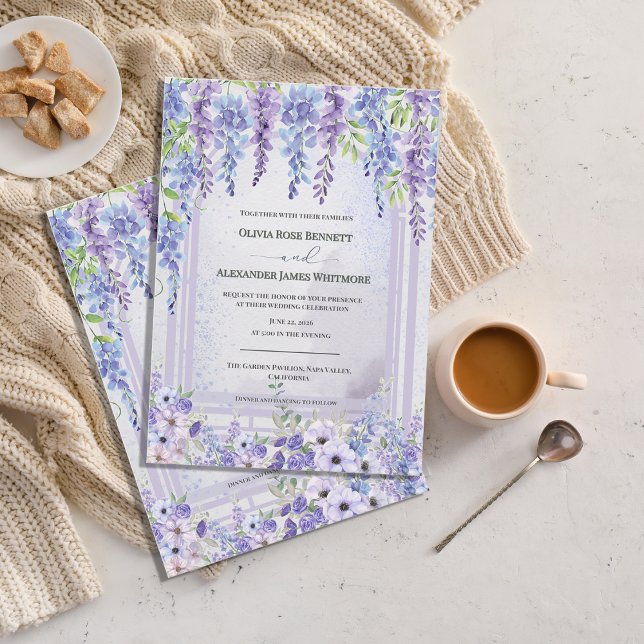 Convite Lavender Wisteria Floral Arch Wedding Invitation (Lavender Wisteria Floral Arch Wedding Invitation | Romantic Purple Garden Wedding Invite)