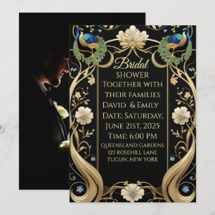 Convite Lavish Art Nouveau Black e Dourado Weding Invitati