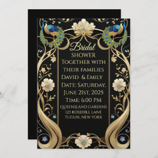Convite Lavish Art Nouveau Black e Dourado Weding Invitati
