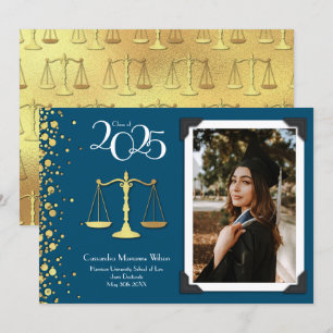 Convite Lawyer Law School Gold Graduation Navy Blue