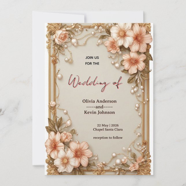 Convite 🌿 Layout Floral de Casamento Romântico Suave 🌿 (Frente)