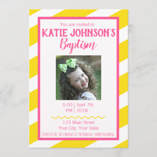 Convite LDS Baptism Invitation GIRL - Amarelo e Rosa