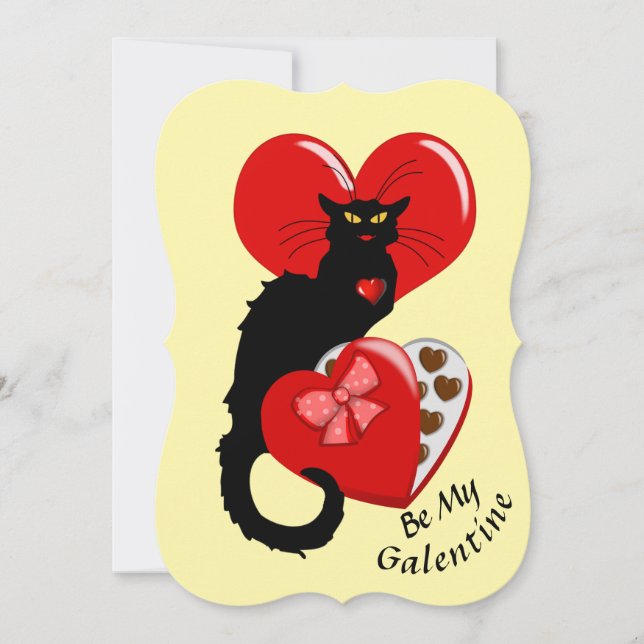 Convite Le Chat Noir Heart Candy Valentine's Day  (Frente)