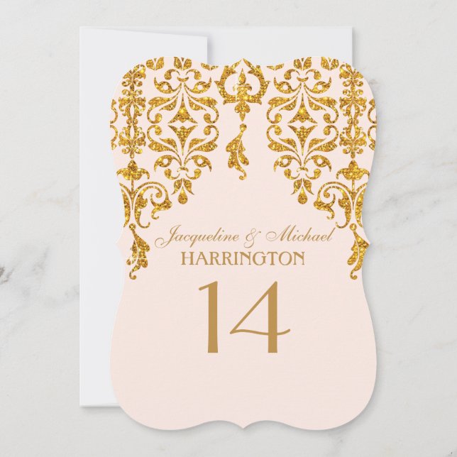 Convite Leaf Damask Art Nouveau Glitter Table Number (Verso)