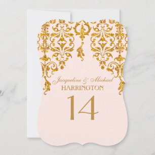 Convite Leaf Damask Art Nouveau Glitter Table Number