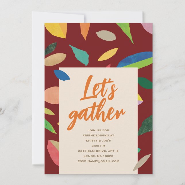 Convite Leaf Drop Dark Merlot Party Invitation (Frente)