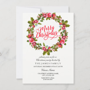 Convite Leaf Floral Wreath Red Christmas Party