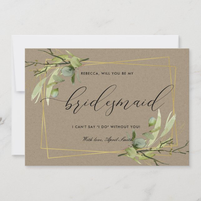 CONVITE LEAFFT FOLIAGE WATERCOLOR SER MINHA BRIDESMAID (Frente)