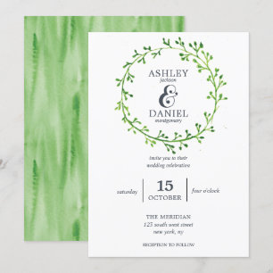 Convite Leafy Watercolor Wreath Wedding