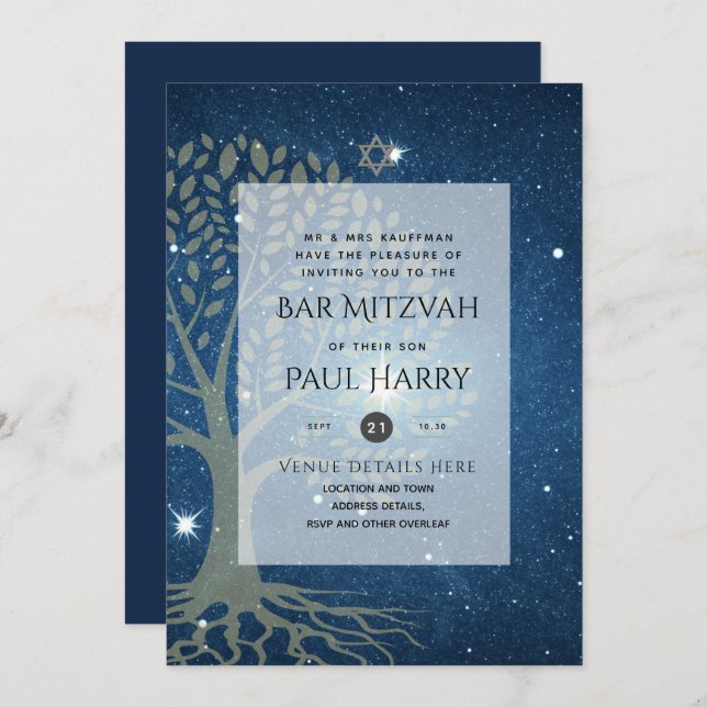 Convite Leah G Elegante Bar de Música Mitzvah Jewish Torah (Frente/Verso)