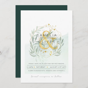 Convite Leah G Eucalyptus Greenery Dourado Casamento QR CÓ