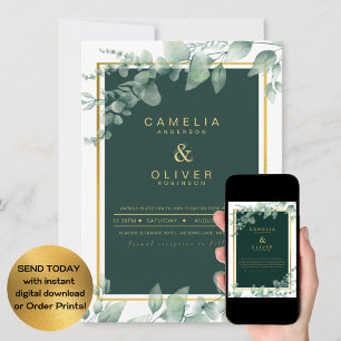 Convite Leah G Eucalyptus Greenery Dourado WEDDING CÓDIGO 