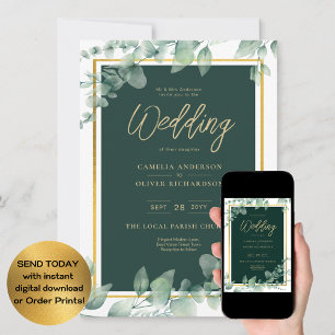 Convite Leah G Eucalyptus Greenery Dourado WEDDING CÓDIGO 