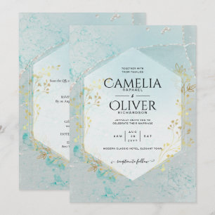 Convite Leah G INK Sea Glass Turquoise Dourada Aqua INVITE