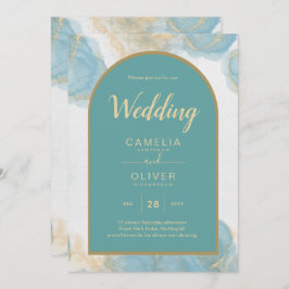 Convite Leah G INK Vidro do mar Turquesa Teal Dourado CONV