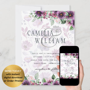 Convite Leah G Plum Purple Berry Floral Casamento Fall Win