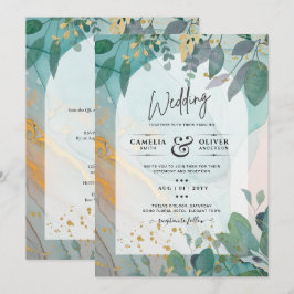 Convite Leah G Seaglass Inv. Casamento Dourado Verde com T