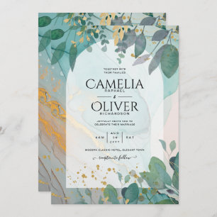 Convite Leah G Seaglass Inv. Casamento Dourado Verde com T