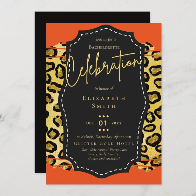 Convite LeahG Bonito Girly Bachelorette Glam Animal Prints (Frente/Verso)