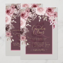 Convite LeahG Burgundy Blush Pink Roses Casamento outono I