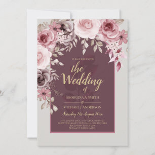 Convite LeahG Burgundy Blush Pink Roses Casamento outono I