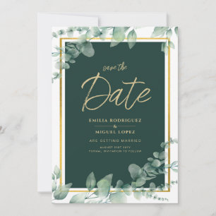 Convite LeahG Eucalipto Verde Dourado CASAMENTO QR CODE