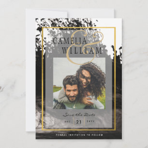 Convite LeahG FOTO Casamento Preto Dourado INK Save Date