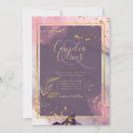 Convite LeahG® Lavender TINTA Rosa Dourado Casamento