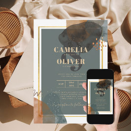 Convite Leahg Modern Abstrato TEAL EARTH TONES Bold Quirky