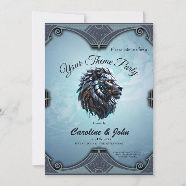 Convite Leão cibernético Fusão de energia e tecnologia (Frente)