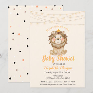 Convite Leão de corte, luzes de cordas,Chá de fraldas de