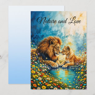 Convite Leão ouro Flores silvestres coloridas