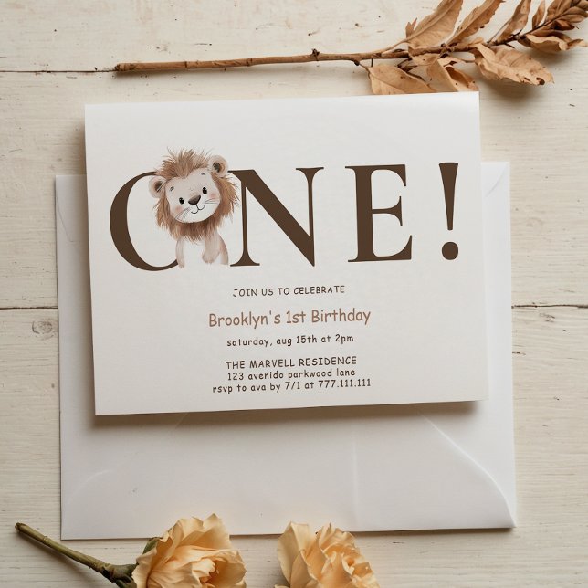 Convite Leão Safari Pensado com primeiro aniversario Fotog (Criador carregado)
