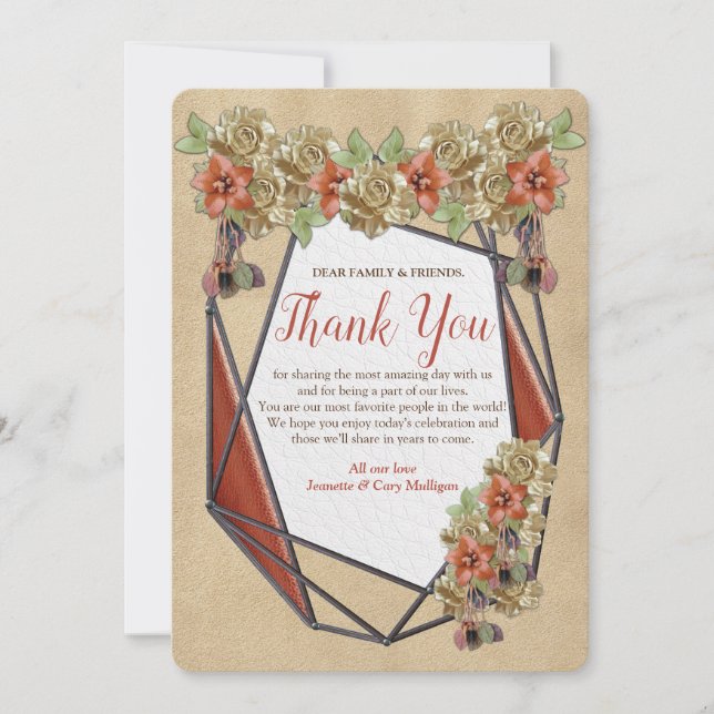 Convite Leather Geométrica e Textura de Suede Obrigado (Frente)